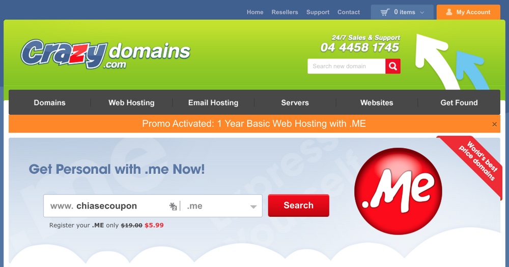 CrazyDomains khuyen mai ten mien .ME