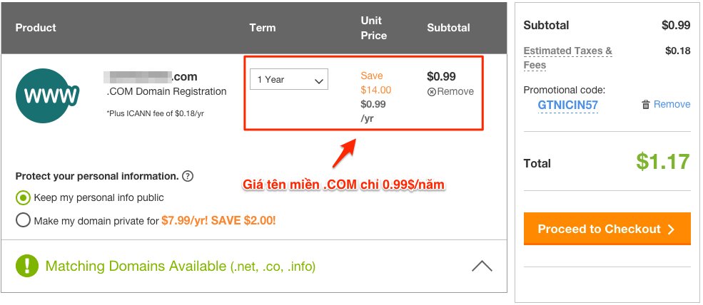 Ten mien .COM gia chi 0.99