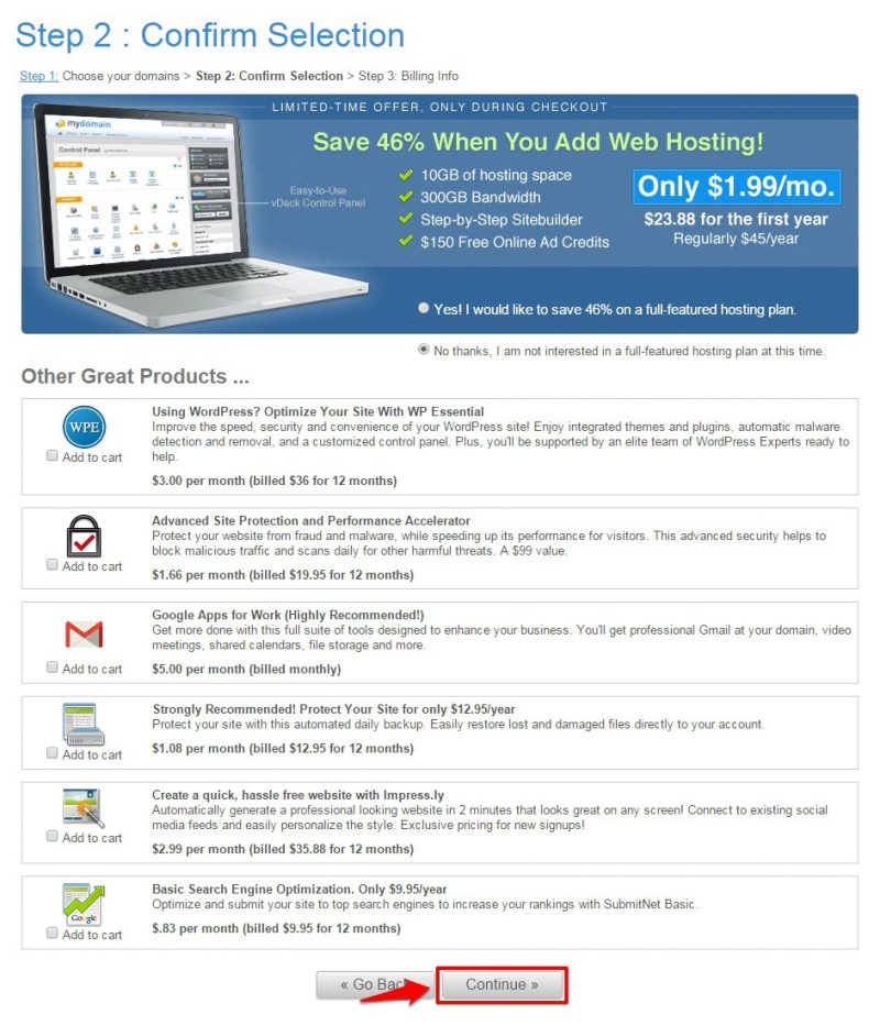 Confirm Selection MyDomain