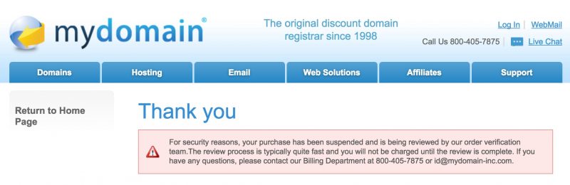 Thong bao loi MyDomain