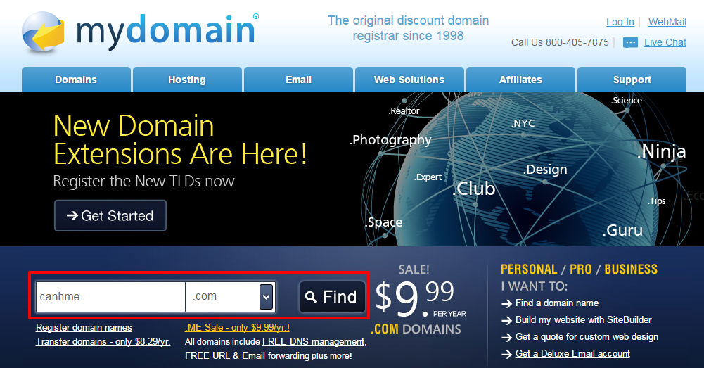 Tim ten mien tai MyDomain